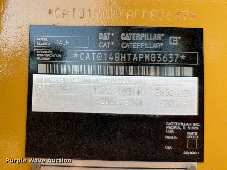 image for item FN3605 2007 Caterpillar 140HNA VHP Plus motor grader