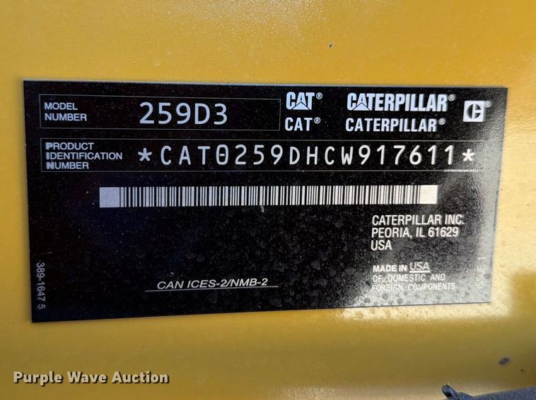 image for item FN3619 2022 Caterpillar 259 D3 tracked skid steer loader