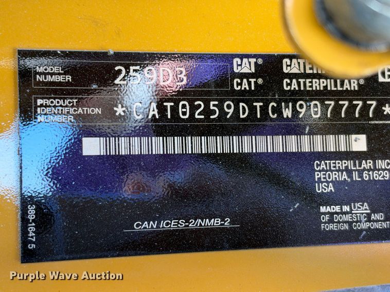 image for item FN3622 2021 Caterpillar 259D3 skid steer loader