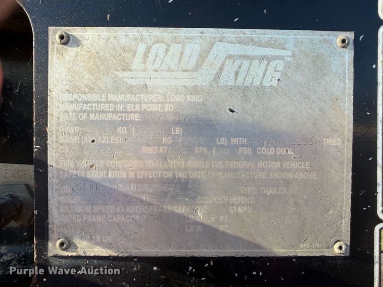 image for item FN3656 2018 Load King 554/5 SSSF 65 ton quad-axle lowboy trailer