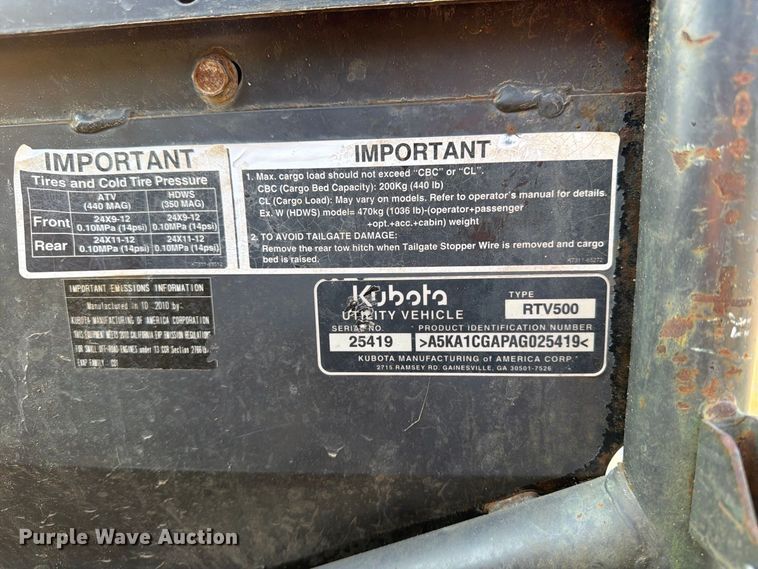 image for item FN3692 2010 Kubota RTV500 utility vehicle