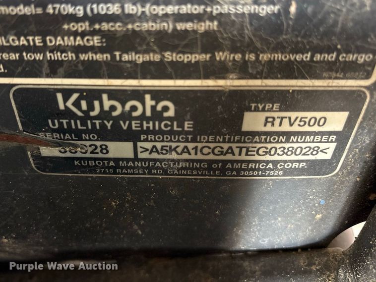image for item FN3693 2014 Kubota Mule utility vehicle