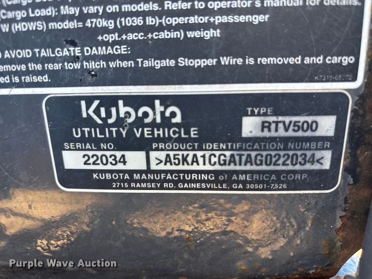 image for item FN3694 2010 Kubota RTV500 utility vehicle