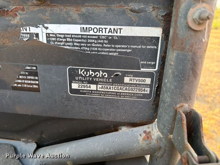 image for item FN3695 2010 Kubota RTV500 utility vehicle