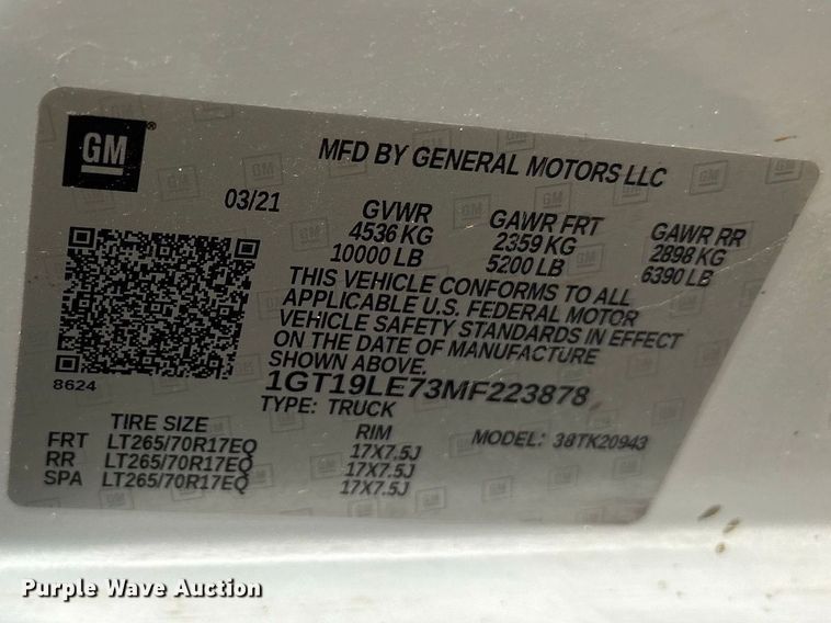 image for item FN3722 2021 GMC Sierra 2500 Crew Cab pickup truck
