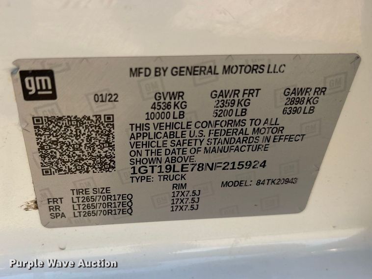 image for item FN3726 2022 GMC Sierra 2500 Crew Cab pickup truck