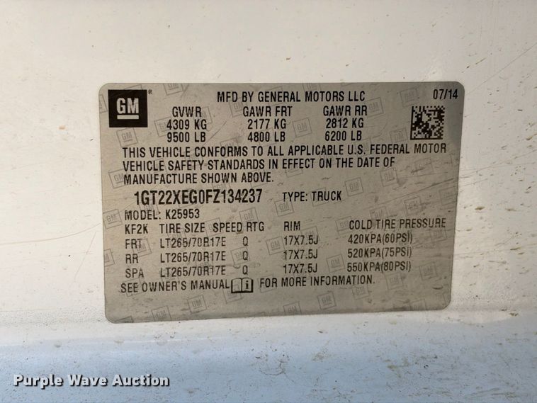 image for item FN3734 2015 GMC Sierra 2500 4X4 Ext. Cab pickup truck