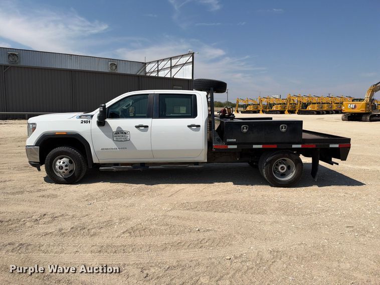 image for item FN3740 2021 GMC Sierra 3500 Crew Cab flatbed pickup truck