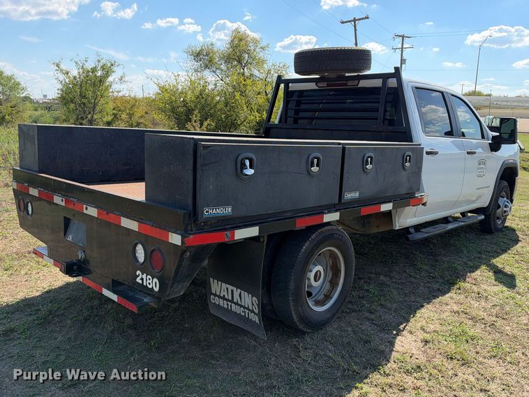 image for item FN3741 2021 GMC Sierra 3500 4X4 Crew Cab flatbed pickup truck