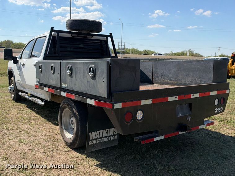 image for item FN3741 2021 GMC Sierra 3500 4X4 Crew Cab flatbed pickup truck