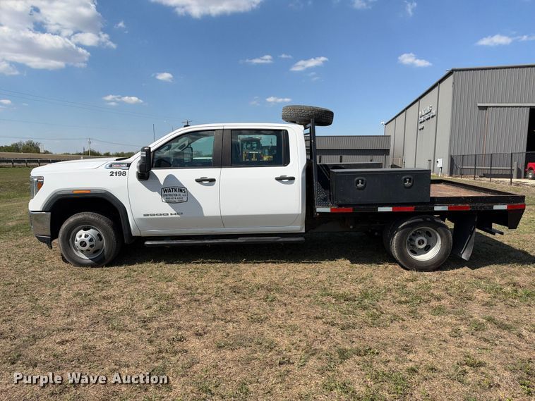 image for item FN3742 2021 GMC Sierra 3500 4X4 Crew Cab flatbed pickup truck