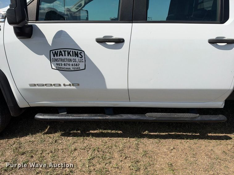 image for item FN3742 2021 GMC Sierra 3500 4X4 Crew Cab flatbed pickup truck