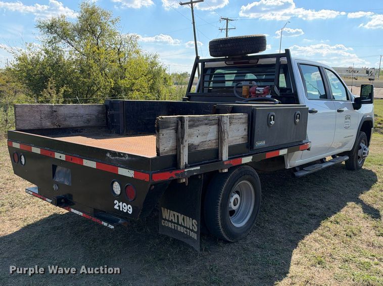 image for item FN3744 2021 GMC Sierra 3500 4X4 Crew Cab flatbed pickup truck