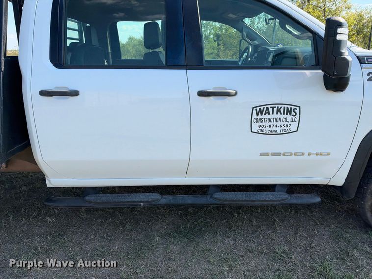 image for item FN3744 2021 GMC Sierra 3500 4X4 Crew Cab flatbed pickup truck