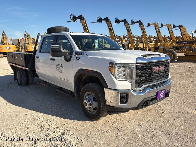 image for item FN3746 2021 GMC Sierra 3500HD 4X4 Crew Cab flatbed pickup truck