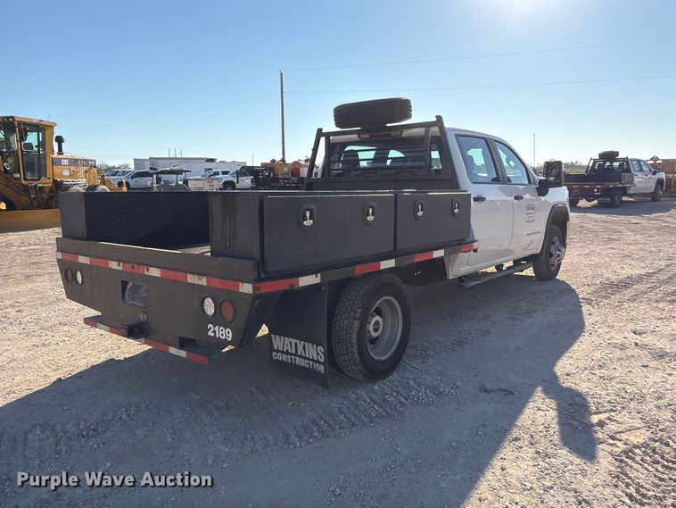 image for item FN3746 2021 GMC Sierra 3500HD 4X4 Crew Cab flatbed pickup truck