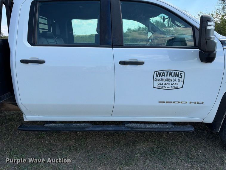 image for item FN3748 2021 GMC Sierra 3500 4X4 Crew Cab flatbed pickup truck