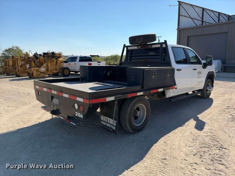 image for item FN3749 2021 GMC Sierra 3500HD 4X4 Crew Cab flatbed pickup truck
