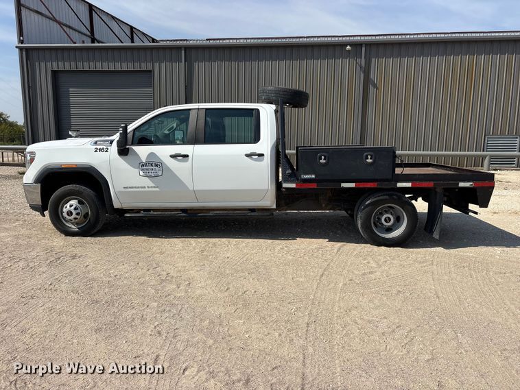image for item FN3753 2021 GMC Sierra 3500 Crew Cab flatbed pickup truck