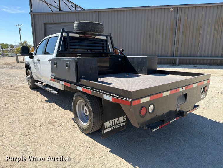 image for item FN3755 2021 GMC Sierra 3500HD 4X4 Crew Cab flatbed pickup truck