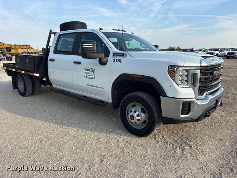 image for item FN3756 2021 GMC Sierra 3500 Crew Cab flatbed pickup truck