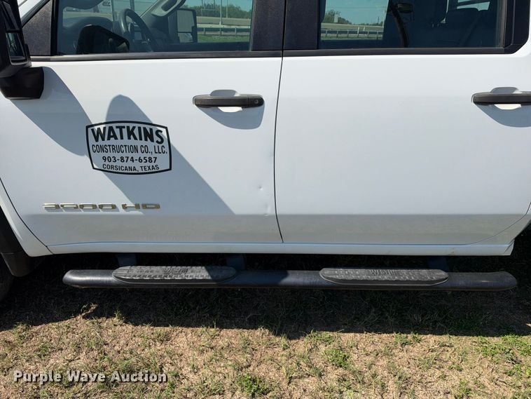 image for item FN3757 2021 GMC Sierra 3500 4X4 Crew Cab flatbed pickup truck
