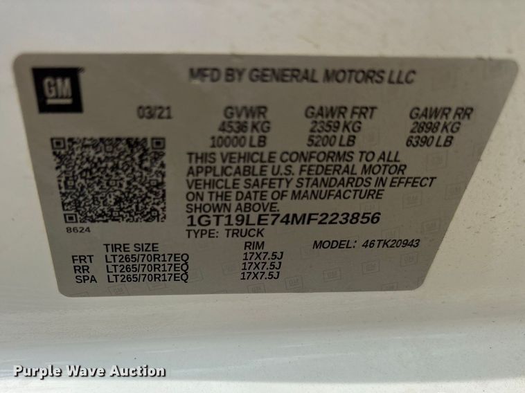 image for item FN3766 2021 GMC Sierra 2500 Crew Cab pickup truck