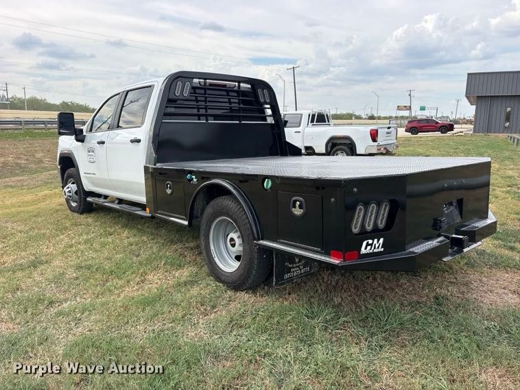 image for item FN3770 2020 GMC 3500 Crew Cab flatbed pickup truck
