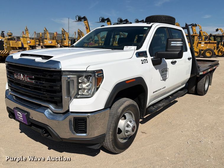 image for item FN3781 2021 GMC Sierra 3500HD 4X4 Crew Cab flatbed pickup truck