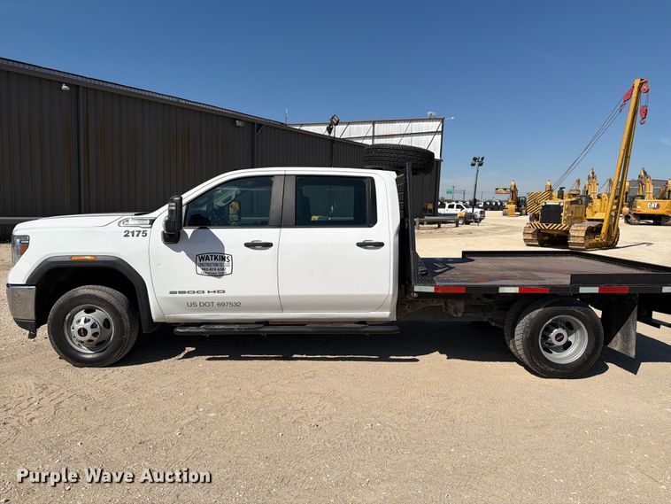 image for item FN3781 2021 GMC Sierra 3500HD 4X4 Crew Cab flatbed pickup truck
