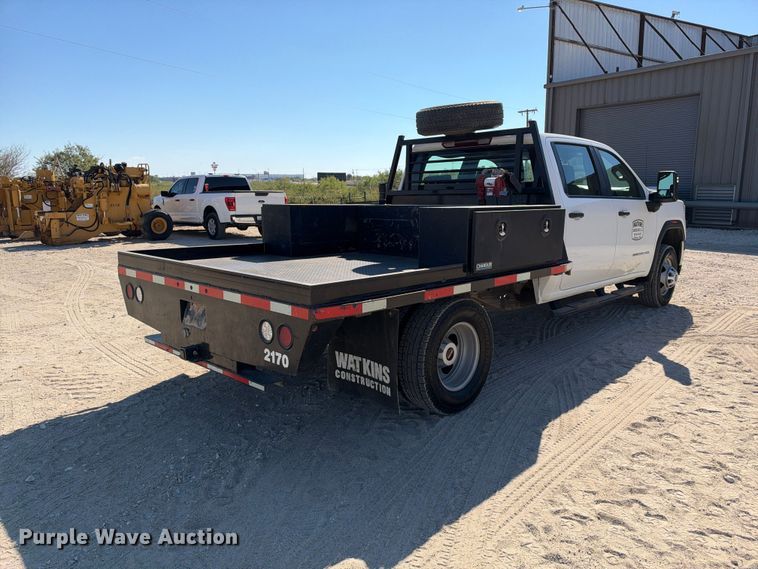 image for item FN3804 2021 GMC Sierra 3500 HD 4X4 Crew Cab flatbed pickup truck