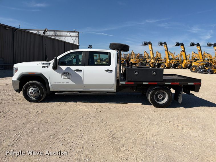 image for item FN3804 2021 GMC Sierra 3500 HD 4X4 Crew Cab flatbed pickup truck