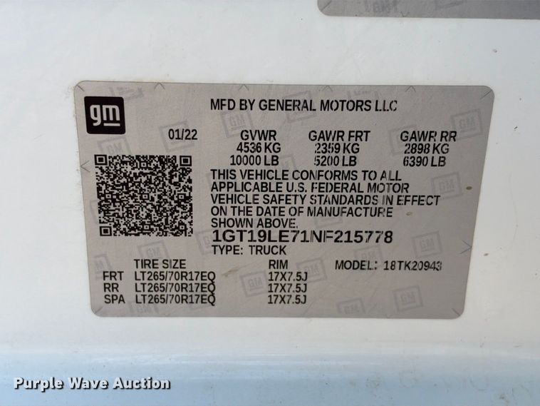 image for item FN3808 2022 GMC Sierra 2500 4X4 Crew Cab pickup truck