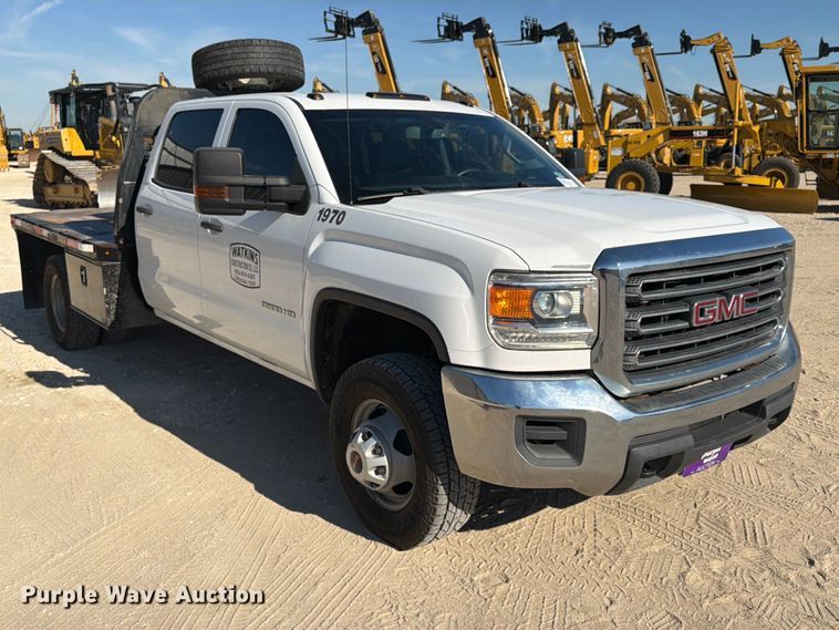 image for item FN3833 2019 GMC Sierra 3500HD 4X4 Crew Cab flatbed pickup truck
