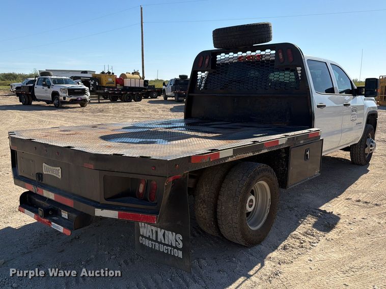 image for item FN3833 2019 GMC Sierra 3500HD 4X4 Crew Cab flatbed pickup truck