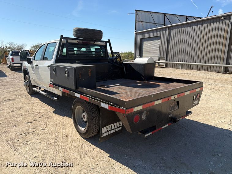 image for item FN3834 2021 GMC Sierra 3500HD 4X4 Crew Cab flatbed pickup truck