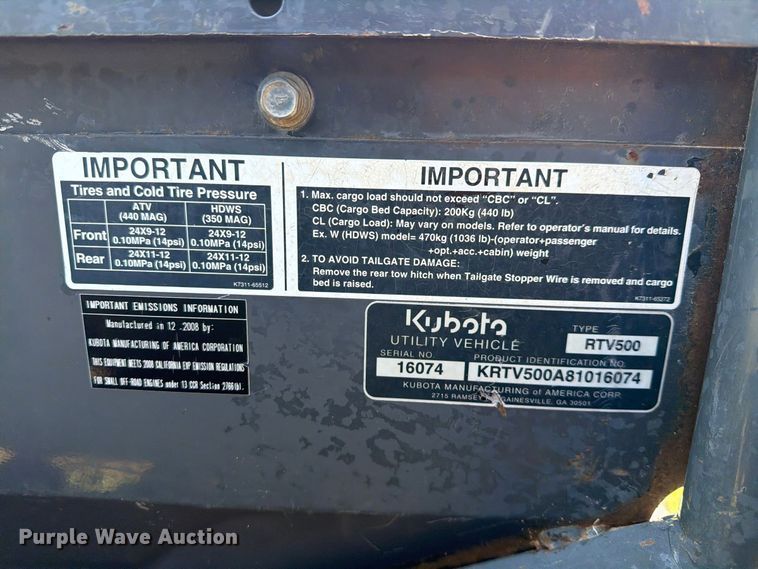 image for item FN3863 2008 Kubota RTV500 utility vehicle