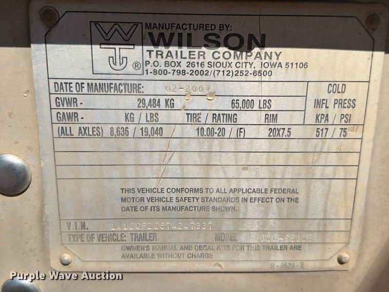 image for item DV8736 2007 Wilson Trailer Co. DWG-550WB grain trailer