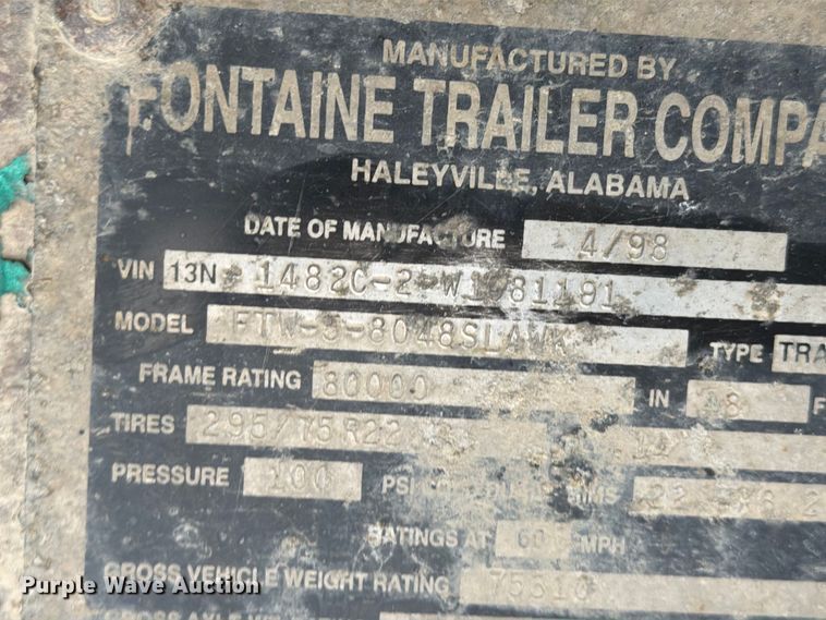 image for item EI7823 1998 Fontaine FTW-5-8048SLAWK flatbed trailer