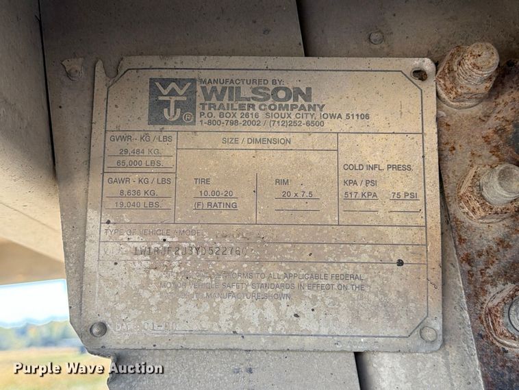 image for item EX1129 2000 Wilson Trailer Co. PSADL-303P livestock trailer
