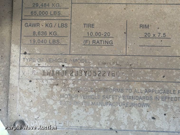 image for item EX1129 2000 Wilson Trailer Co. PSADL-303P livestock trailer