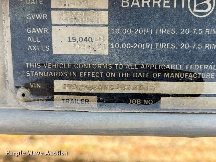 image for item EX1130 2005 Barrett Trailers, Inc. livestock trailer