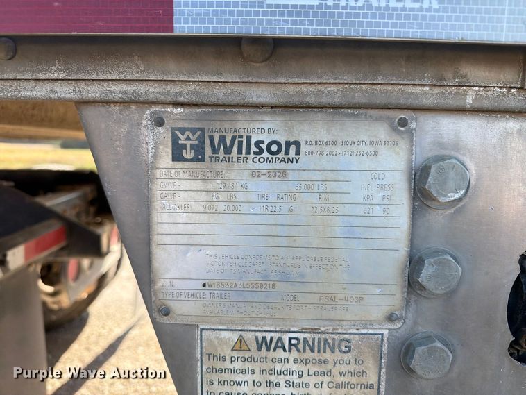 image for item EX1133 2020 Wilson PSAL-400P livestock trailer