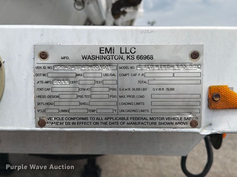 image for item FB5026 2011 EMI 4 ALUMINUM 150 BBL tank trailer