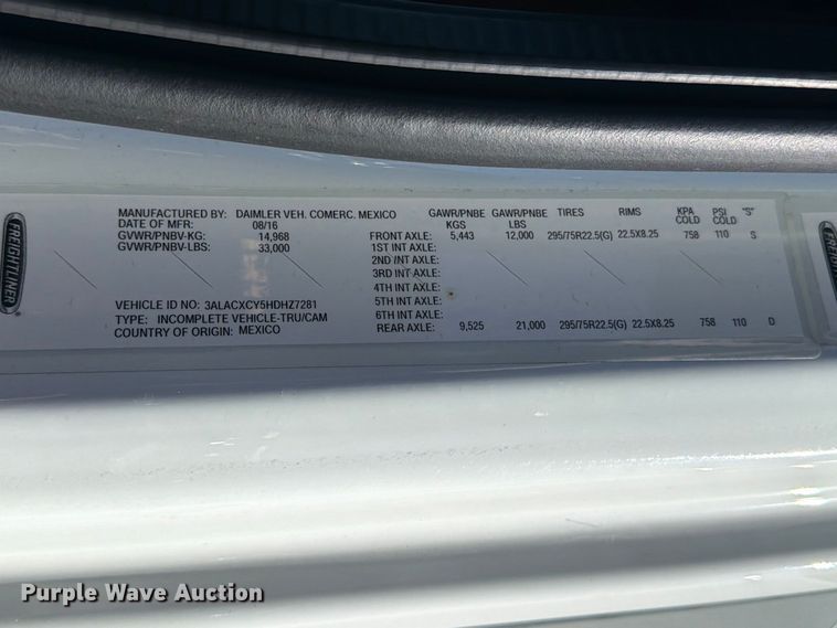 image for item FG3037 2017 Freightliner Business Class M2 Box Truck