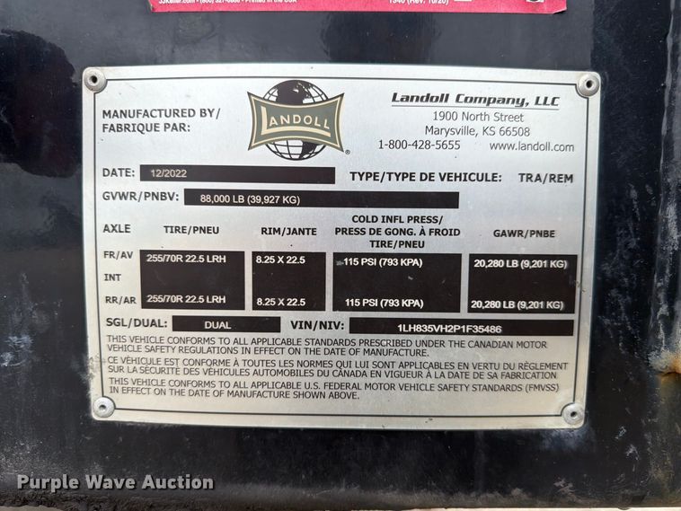 image for item FK4197 2023 Landoll 835F double drop deck equipment trailer