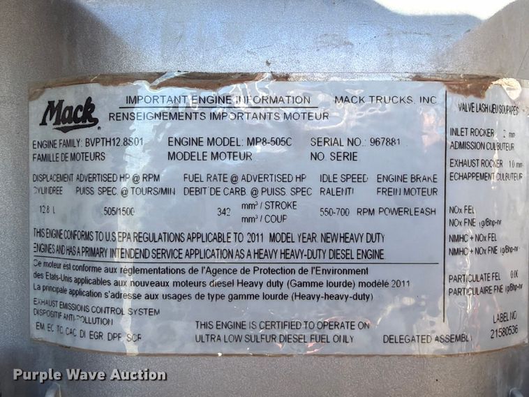 image for item FK5280 2012 Mack CHU613 semi truck