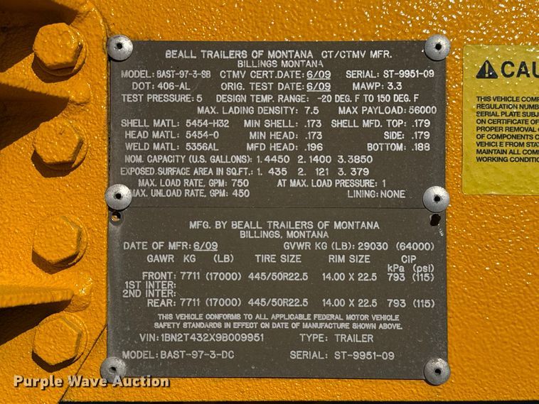 image for item FO4507 2009 Beall BAST-97-3-DC fuel trailer