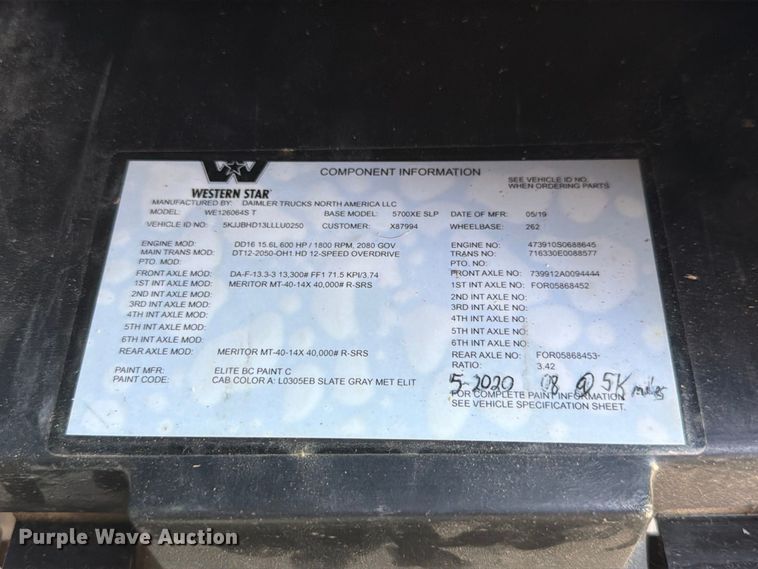 image for item FP3034 2020 Western Star 5700 semi truck