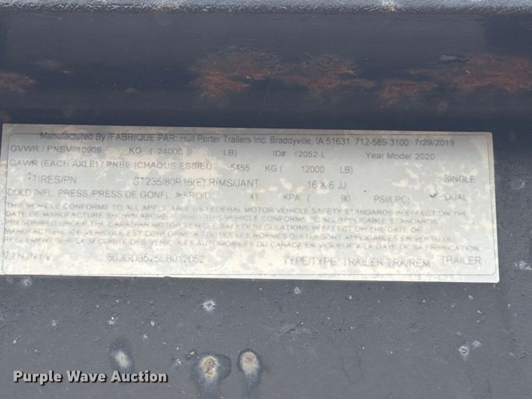 image for item OE9729 2020 Stateline trailers DBA Hull equipment trailer